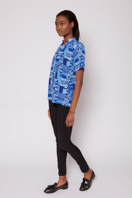 The Short Sleeve Polo Blouse | Aqua Wave