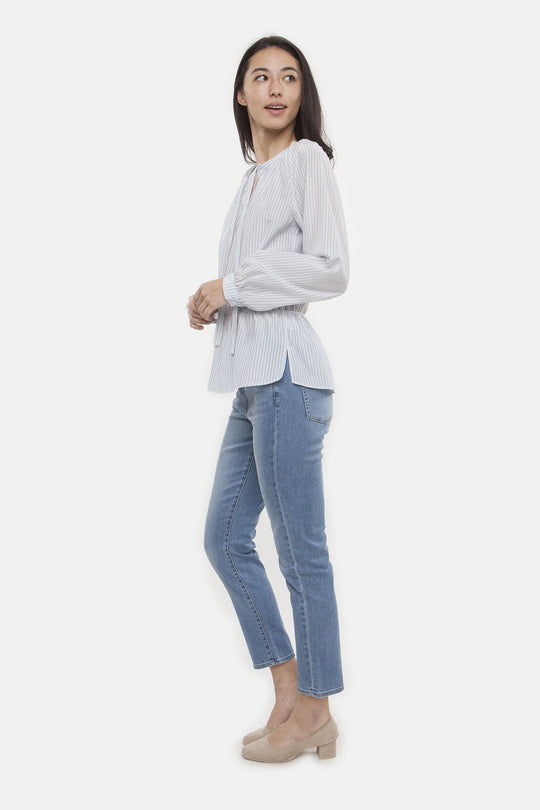 The Tie Neck Party Blouse | Lavender Stripe