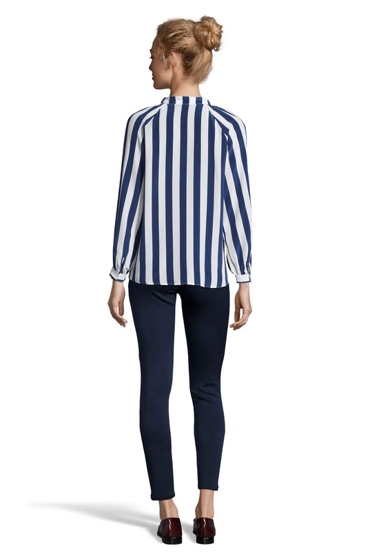 The Long Sleeve Polo Blouse | Navy Stripe spam
