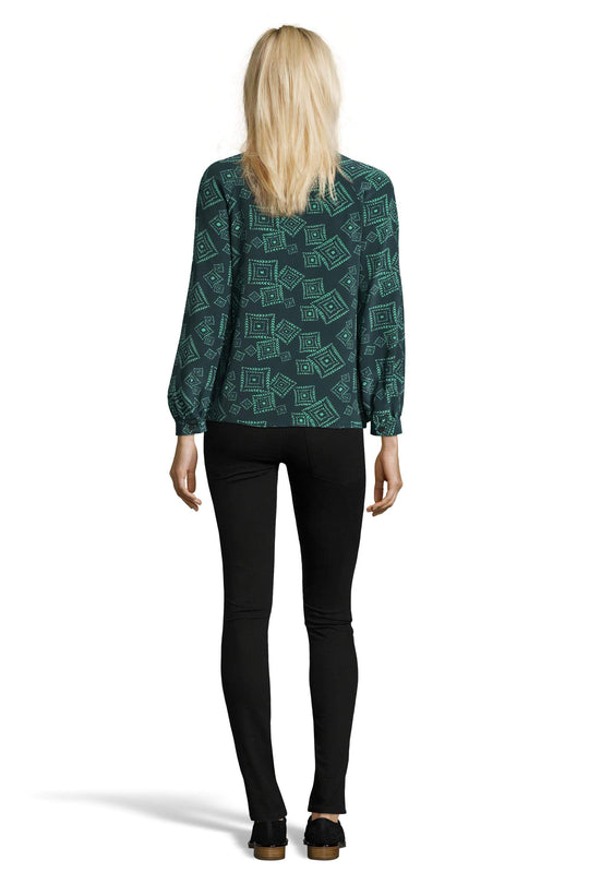 The Tie Front Blouse | Green Tonal Diamond