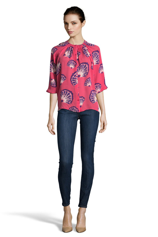 The Classic Blouse | Fluttering Raspberry Fans (Special Order)