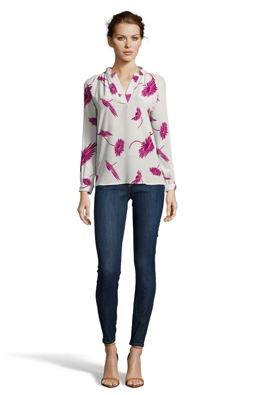 The Long Sleeve Polo Blouse | Creme and Cassis