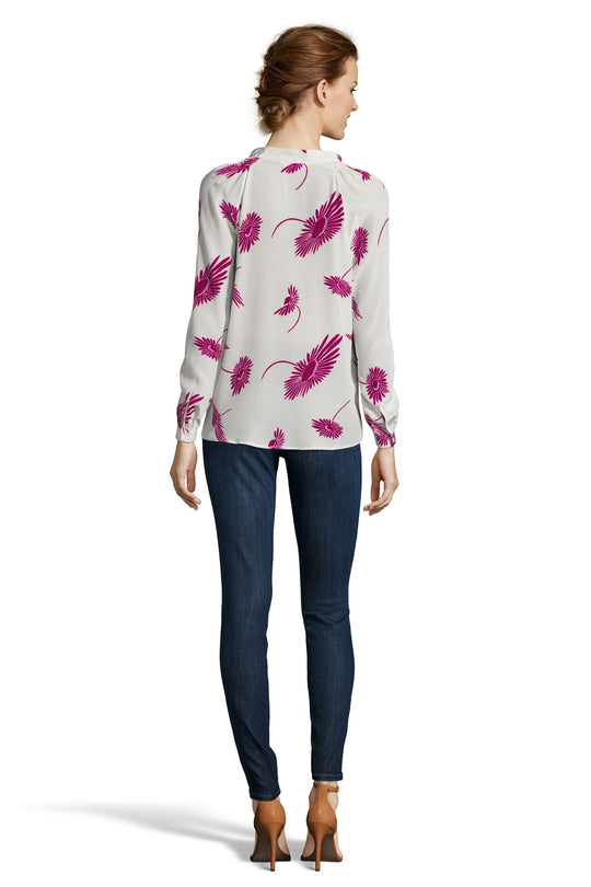 The Long Sleeve Polo Blouse | Creme and Cassis