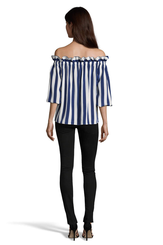 Off the Shoulder Long Top | Navy Stripe spam