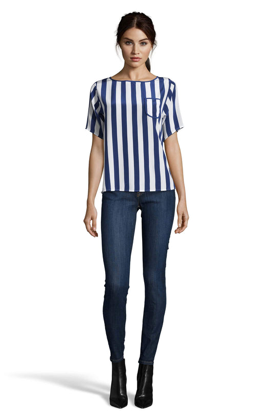 The Keyhole Pocket Tee | Navy Stripe