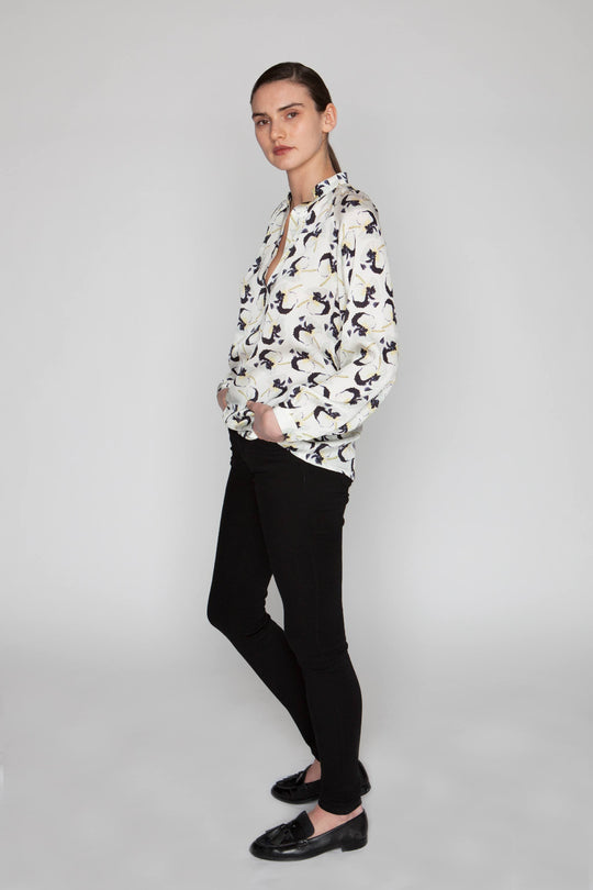 The Long Sleeve Polo Blouse | Jaunty Floral