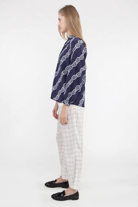 The Long Sleeve Polo Blouse | Navy Vitti