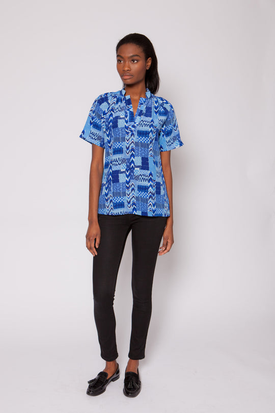 The Short Sleeve Polo Blouse | Aqua Wave