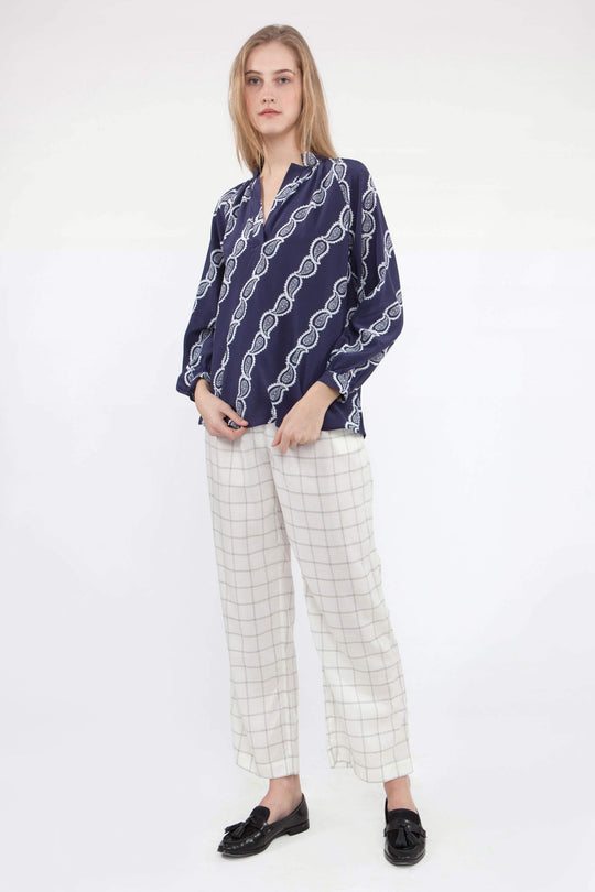 The Long Sleeve Polo Blouse | Navy Vitti