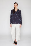 The Long Sleeve Polo Blouse | Navy Gingko Leaf