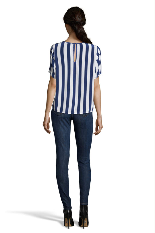 The Keyhole Pocket Tee | Navy Stripe