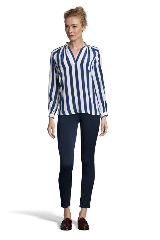 The Long Sleeve Polo Blouse | Navy Stripe spam