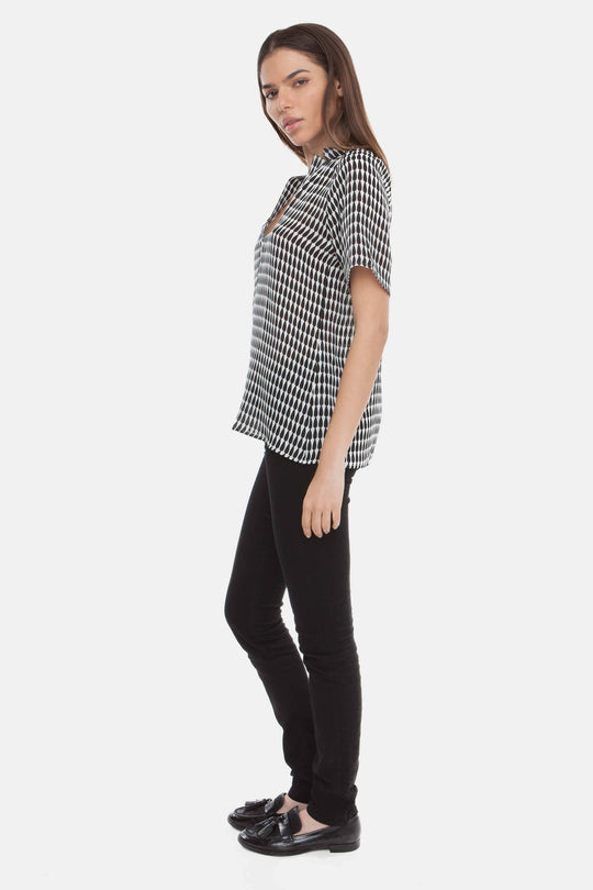 The Short Sleeve Polo Blouse | Black Teardrop