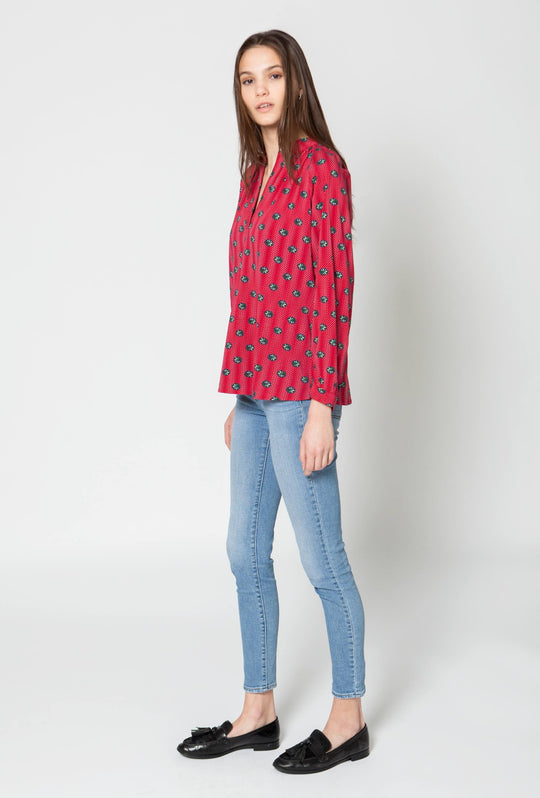 The Long Sleeve Polo Blouse | Raspberry Parade